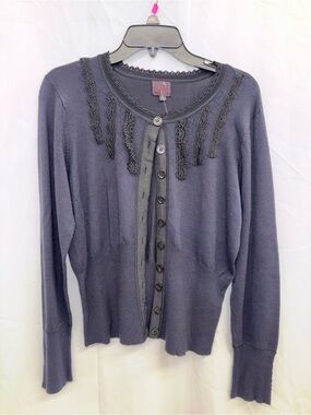 Womens Dark Navy Crochet-Trim Button Cardigan